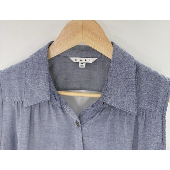 CAbi Drape Keyhole Back Chambray Shirt Sleeveless Top Hi Low Blouse M See Photo - Picture 4 of 13